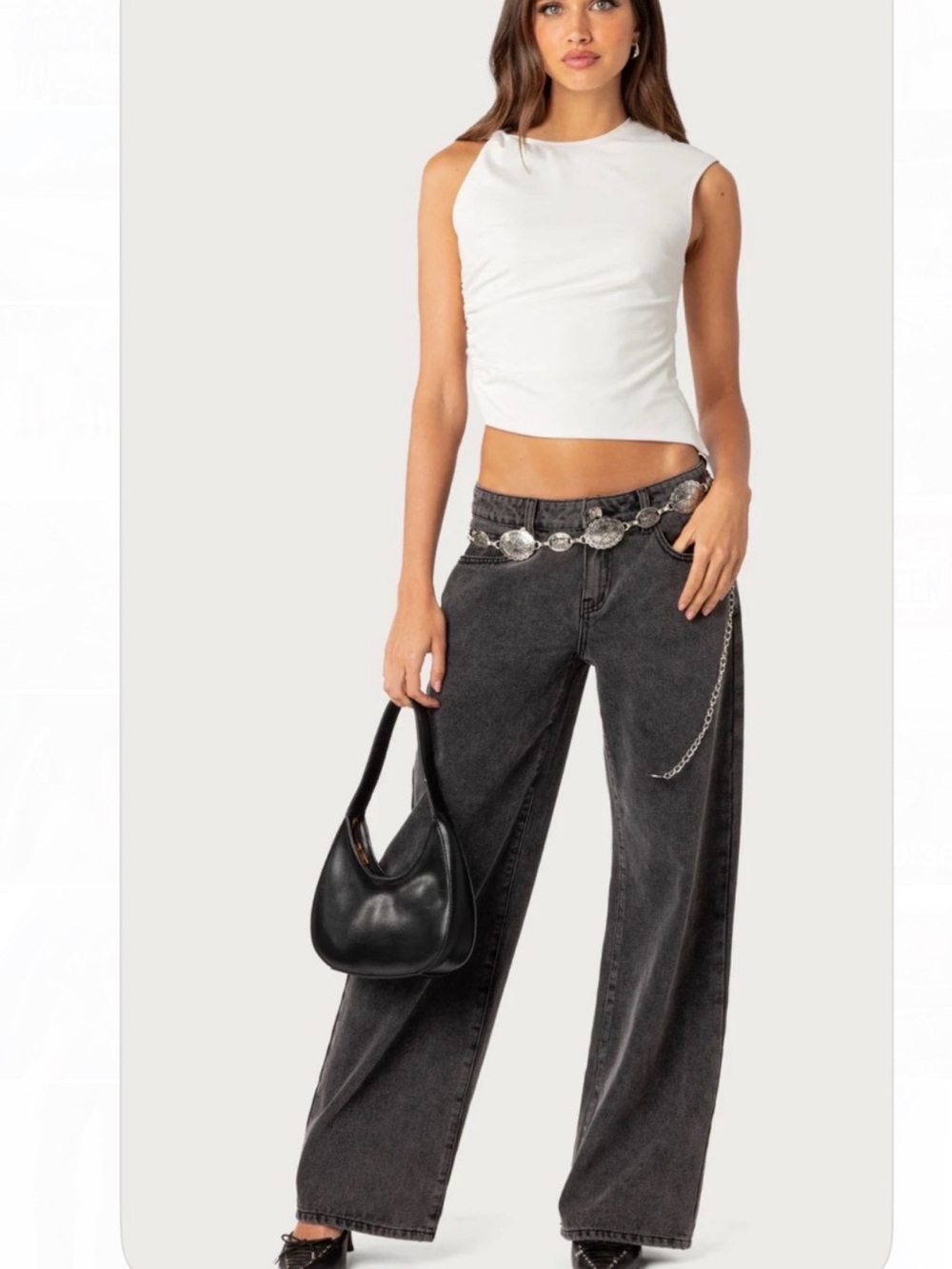 Edikted Low Rise Baggy Washed Black Jeans Size Small - Picture 3 of 6